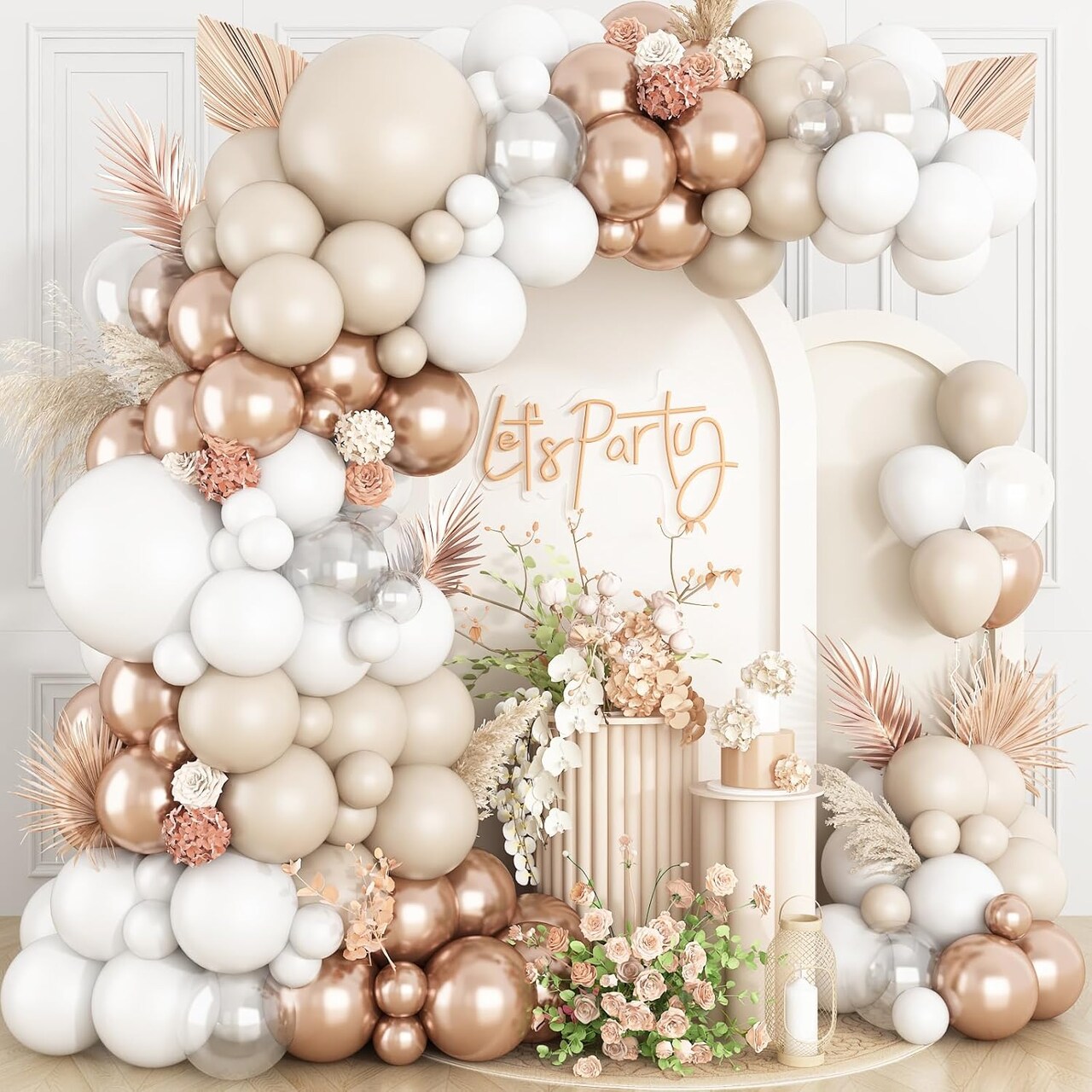 White & Sand Balloon Arch Kit – Boho Garland with Gold, Cream & Clear Balloons for Baby Shower, Wedding & Birthday Decor